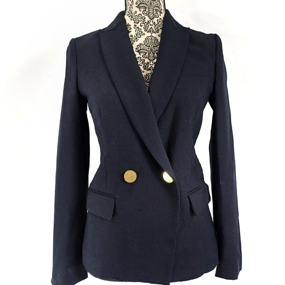 J CREW Blazer Jacket One Button Double Breasted Black Wool 0